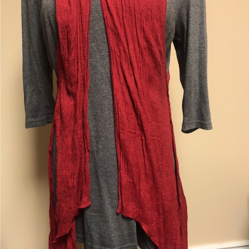 Papillon Size Medium Gray and Red Women's Tunic Top
